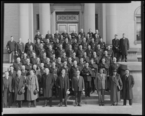 Lexington Police Department; group, detectives, unidentified men, unidentified group standing on steps of building