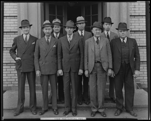 Lexington Police Department; group, detectives, unidentified men, unidentified group standing on steps of building