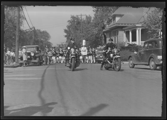 University of Kentucky May Day; police motorcycles riding in parade