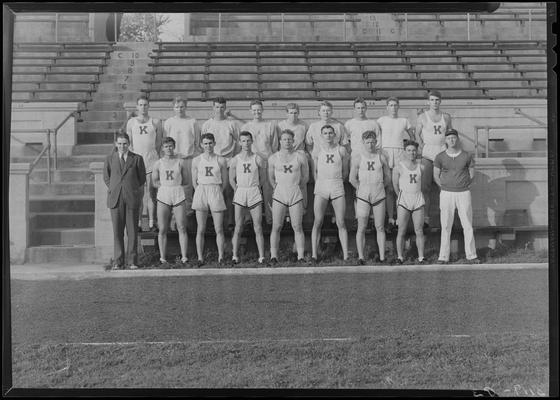 Track team in front of bleachers (1938 Kentuckian) (University of Kentucky)