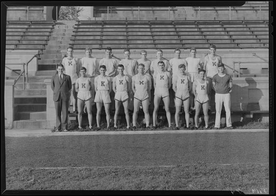 Track team in front of bleachers (1938 Kentuckian) (University of Kentucky)