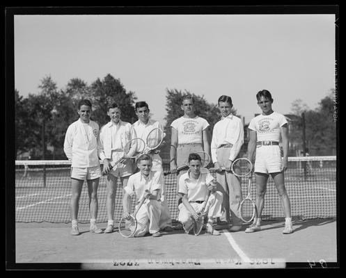 Freshman Tennis (1938 Kentuckian) (University of Kentucky); team standing in front of net