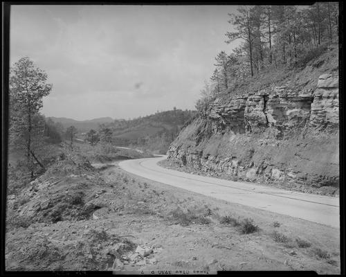 James Clay at Moorhead, road curving around cut hillside