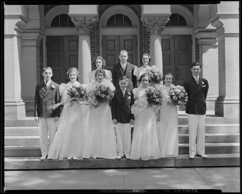 Ashland Temple; group of six girls and four boys standing on steps