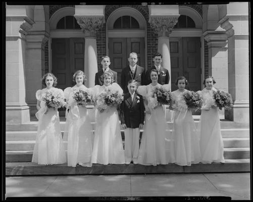 Ashland Temple; group of six girls and four boys standing on steps