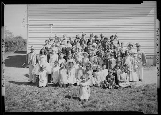 Faulconer School, North First and Locust Streets; group of children, exterior of building