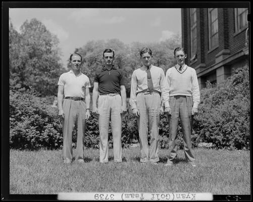 Golf team, four men standing outside of building (1938 Kentuckian) (University of Kentucky)