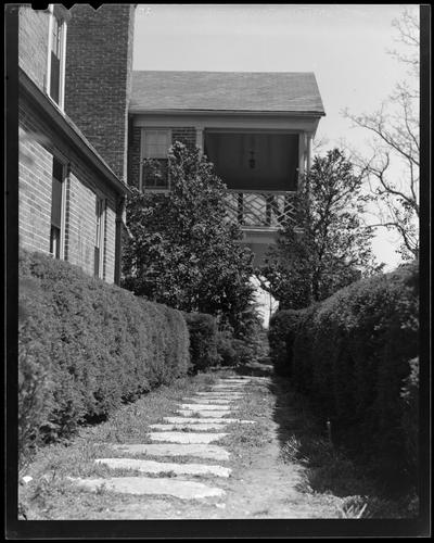 Mrs. Silas Mason; exterior of home, view of walkway