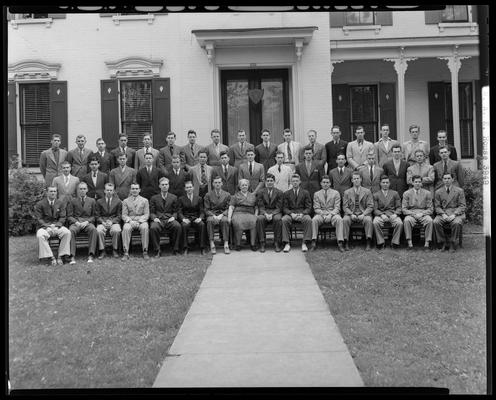 S.A.E. (Sigma Alpha Epsilon) fraternity house, 230 South Limestone; exterior of house; group photo of members