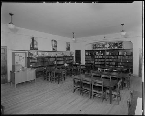 Kenwick School (Henry Clay Boulevard), library; desk and chairs in library