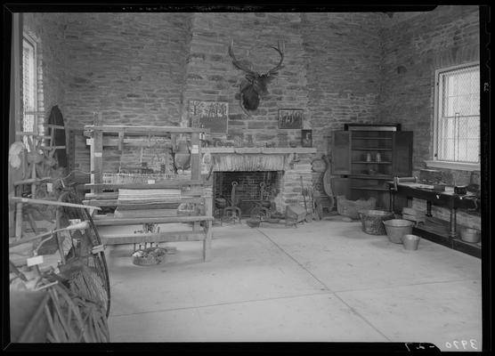 Blue Licks Memorial Park; interior, fireplace and weaving loom