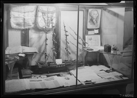 Blue Licks Memorial Park; display case with model ships and manuscripts