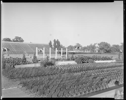 Commencement Exercises, University of Kentucky (1938 Kentuckian), commencement stage and empty chairs