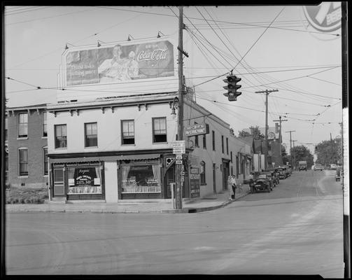 Rogers Restaurant, 601 West Main; exterior, with Coca-Cola Bottling Company billboard