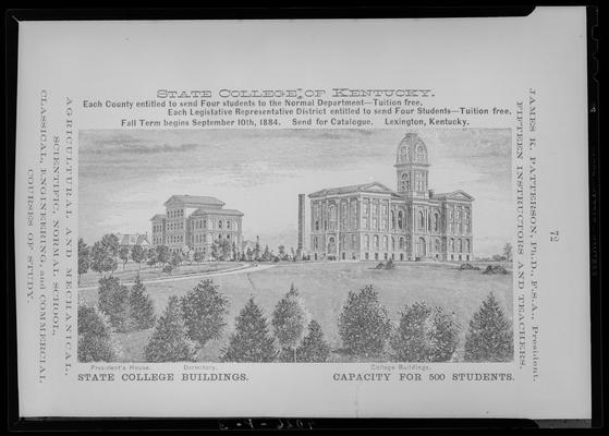 Lexington Views; copy print, State College of Kentucky (drawings of buildings)