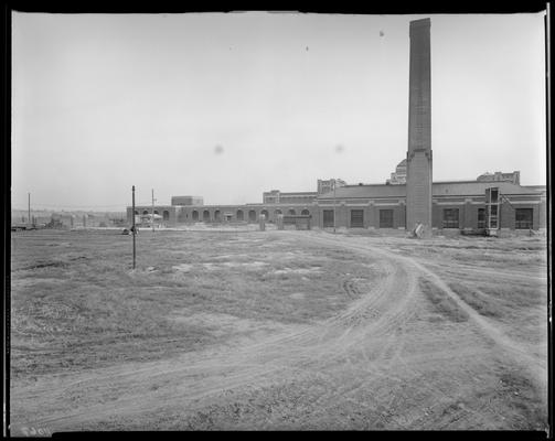 Narcotic Farm building site; exterior, smoke stack