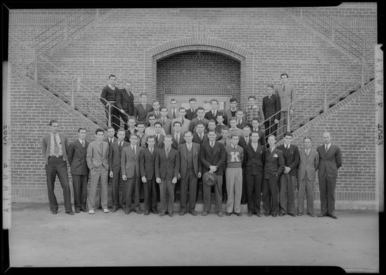 American Institute of Mining and Metallurgical Engineering (AIMME), (University of Kentucky), (1939 Kentuckian), exterior, members standing in front of building