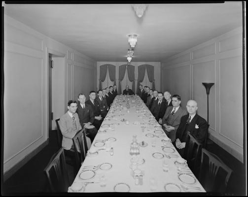 National Life & Accident Insurance Company, 167 West Main; dinner banquet, Men sitting in dining room