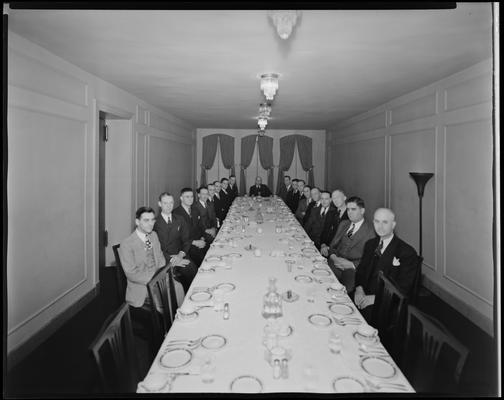 National Life & Accident Insurance Company, 167 West Main; dinner banquet, Men sitting in dining room