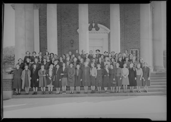 Home Economics Club; (1939 Kentuckian) (University of Kentucky), group standing on exterior steps of Memorial Hall