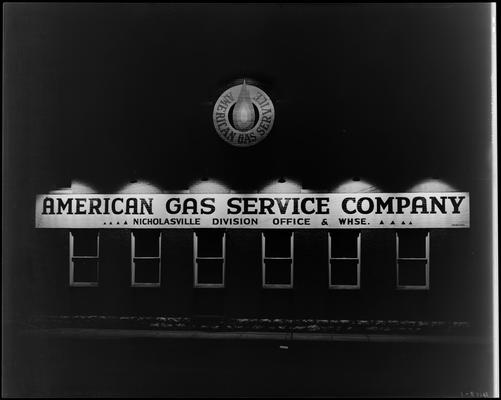 American Gas Service Company; exterior view of building sign, 