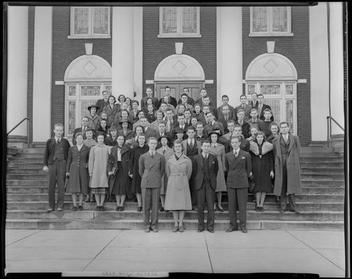 Pitkin Club (1939 Kentuckian) (University of Kentucky); group members standing on the steps of an unknown building