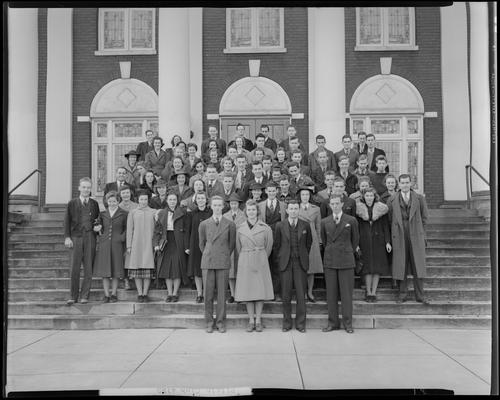 Pitkin Club (1939 Kentuckian) (University of Kentucky); group members standing on the steps of an unknown building