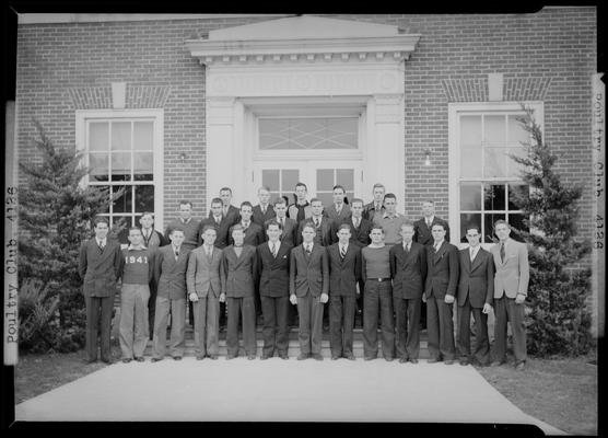 Poultry Club (1939 Kentuckian) (University of Kentucky); group members standing outside of unknown building