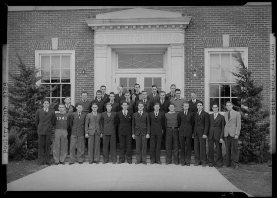 Poultry Club (1939 Kentuckian) (University of Kentucky); group members standing outside of unknown building
