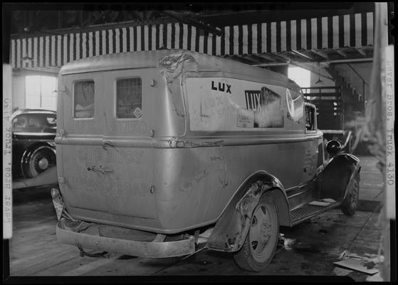 Lever Brothers; truck (damaged), view from rear, passenger's side corner; 