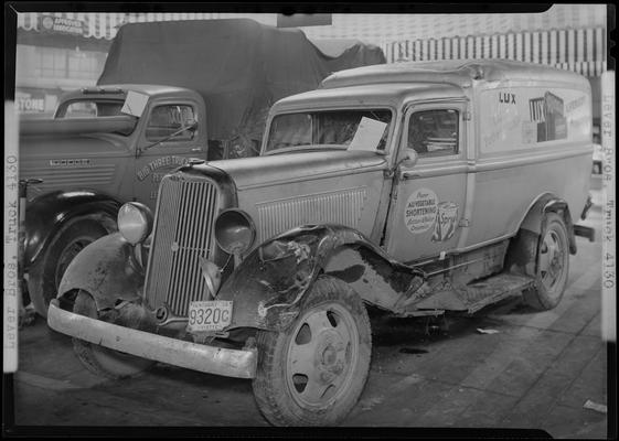 Lever Brothers; truck (damaged), view from front, driver's side corner; 