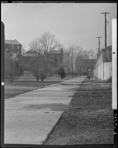 Campus Scenes; 1939 Kentuckian) (University of Kentucky), exterior, pathway between buildings