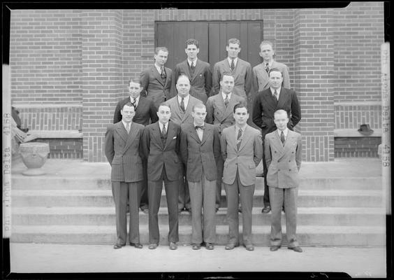 Phi Alpha Delta (1939 Kentuckian) (University of Kentucky); exterior, members on steps of unknown building, group portrait