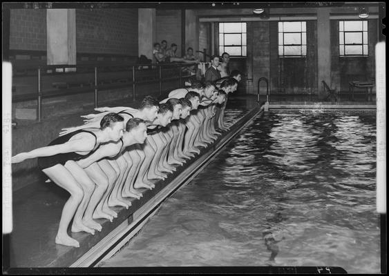 Swimming Team; (1939 Kentuckian) (University of Kentucky); group preparing to dive