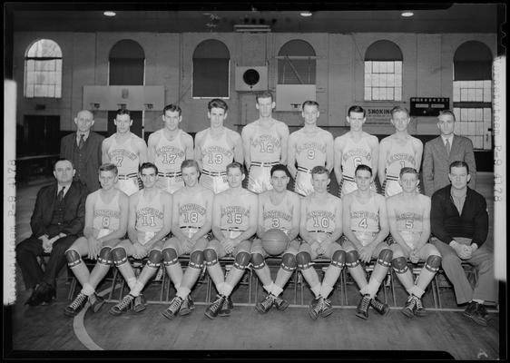 University of Kentucky Varsity basketball team; Ball Team, group portrait on the basketball court
