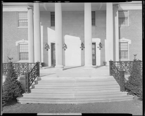 Spindletop Farm; exterior, porch stairs and columns
