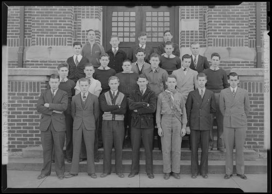 Versailles High School; HY Club, group portrait on steps of building