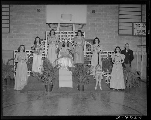 Bryan Station School; Queen & Attendants posing in the gymnasium