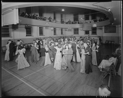 Margorie Hall; dance; girls and boys dancing on the dance floor (basketball court in the gymnasium)