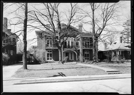 Pope Houses, US Senator John Pope; Joel Higgins, mansion; Slam Marrs; exterior view of a large 2-story house (home) and sidewalks, front view