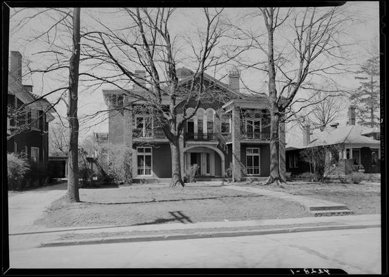 Pope Houses, US Senator John Pope; Joel Higgins, mansion; Slam Marrs; exterior view of a large 2-story house (home) and sidewalks, front view