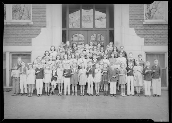 Johnson School (North Limestone and West Fourth, 4th); Harmonic Group, student group portrait on steps outside of building