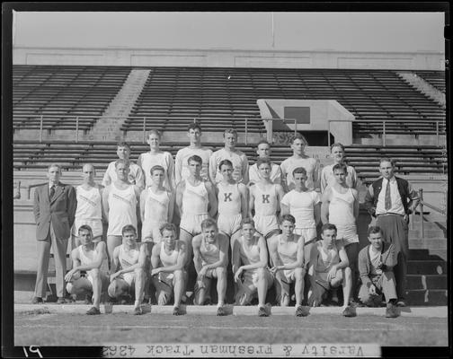 University of Kentucky Varsity and Freshman track team, (1940 Kentuckian) (University of Kentucky); varsity team group portrait with coaches