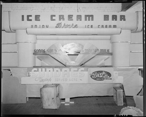 Dixie Ice Cream Company, 123 Rose Street (corner of Chesapeake); interior view of counter and various signs propped next to counter, location under construction