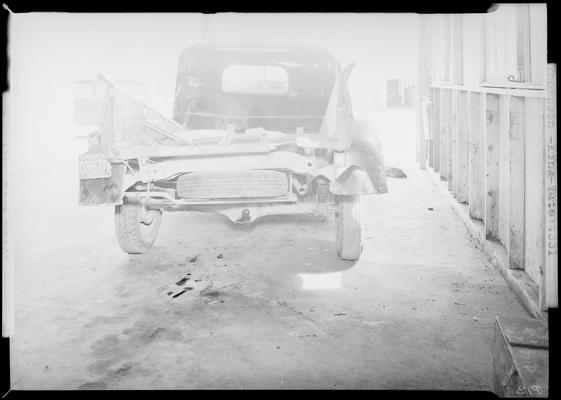 Thompson-King-Tate (contractors); damaged truck, Kentucky (KY) license plate number 0867D, view from rear