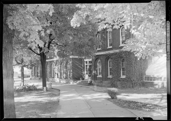White Hall, (1940 Kentuckian) (University of Kentucky); exterior front view of building and walkway