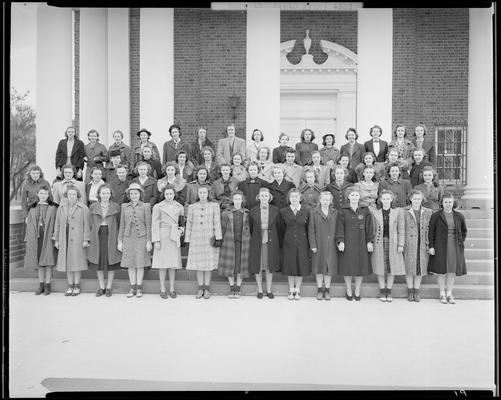 Home Economics club, (1940 Kentuckian) (University of Kentucky); group portrait in front of building