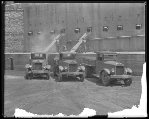 Fayette County Road Department trucks; salt-loading chutes