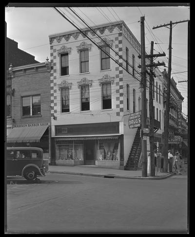 Consolidated Drug Store exterior; Madison Barber Shop; Richmond, Kentucky