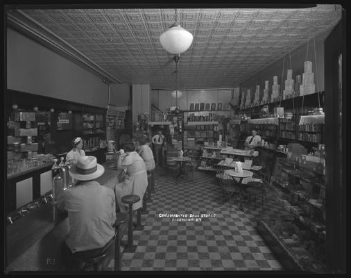 Consolidated Drug Store Interior; lunch counter and soda fountain; Richmond, Kentucky